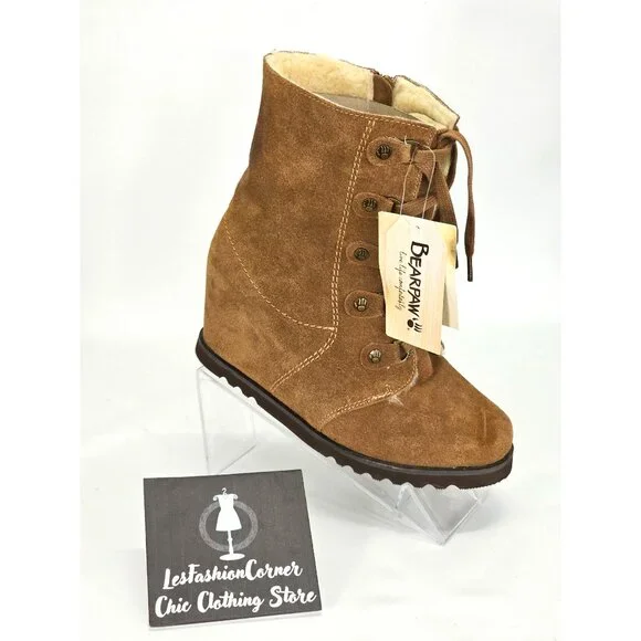 NWD Bearpaw Women's Brown Suede Bonnie Wedge Boot Zip Bootie Size 8 1809 - Picture 14 of 16